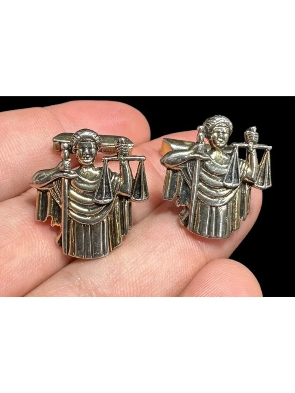 Vintage Sterling Silver Lady Justice Cufflinks Scales Judge Sword Blindfold